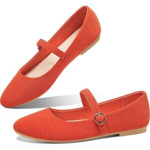 Obtaom Women Orange Polyester Round Toe Comfortable Classic Strap Ballet Flat